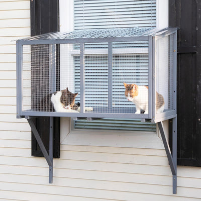 COZIWOW Wooden Catio Outdoor Cat Enclosure with Galvanized Mesh and PVC Tiles - VMInnovations