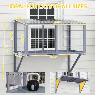 COZIWOW Wooden Catio Outdoor Cat Enclosure with Galvanized Mesh and PVC Tiles - VMInnovations