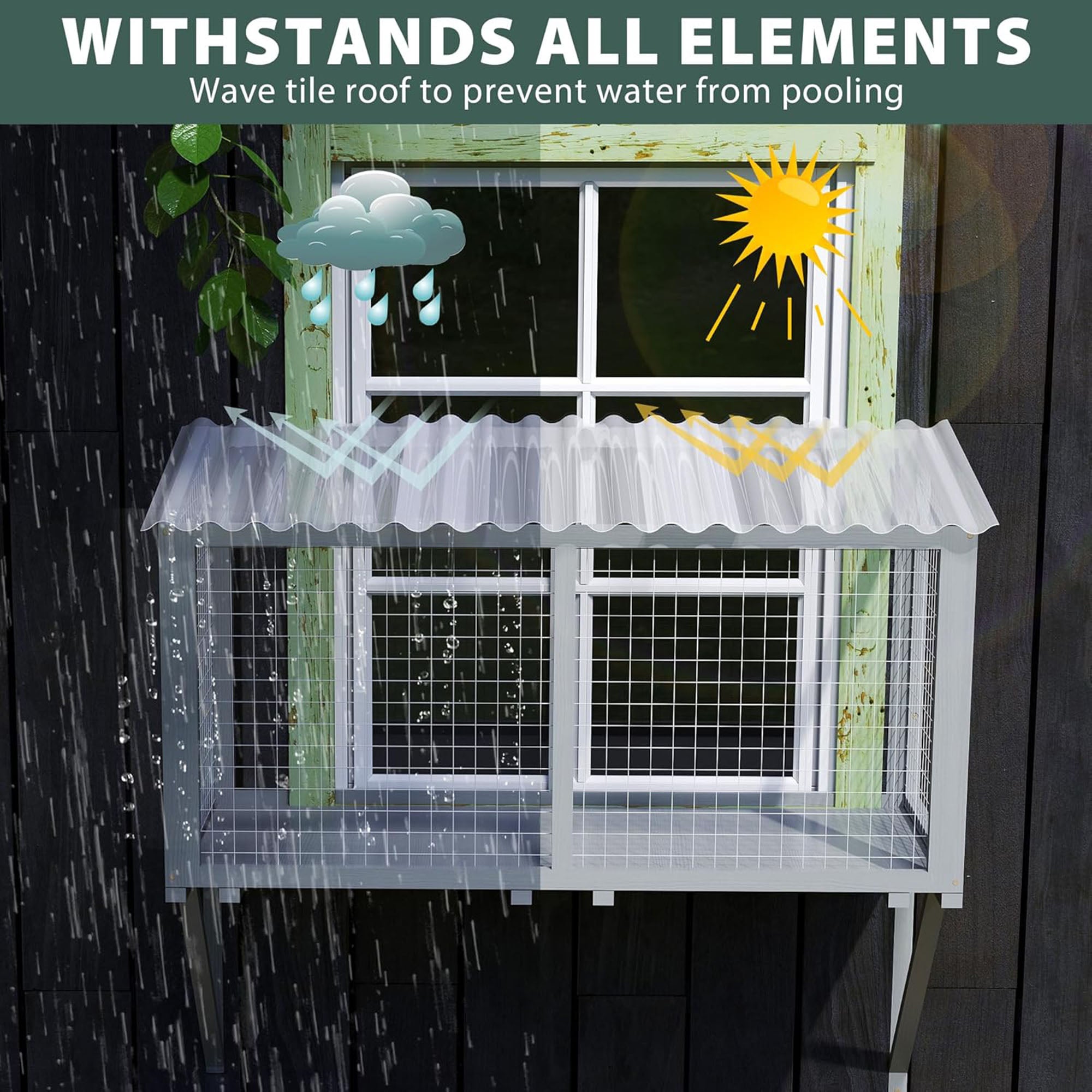 COZIWOW Wooden Catio Outdoor Cat Enclosure with Galvanized Mesh and PVC Tiles - VMInnovations