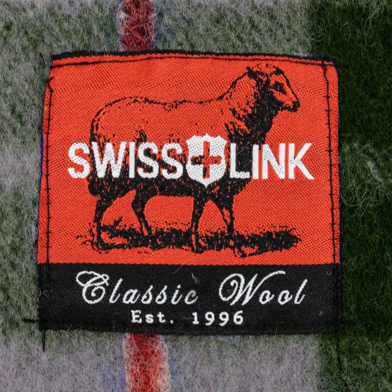 Swiss Link Military Surplus Classic Wool Plaid Throw Blanket and Leather Carrier