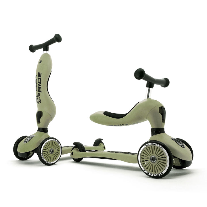 Scoot & Ride 2-in-1 Ride-On & Stand Kids Scooter, Ages 1-5, Highwaykick 1, Olive