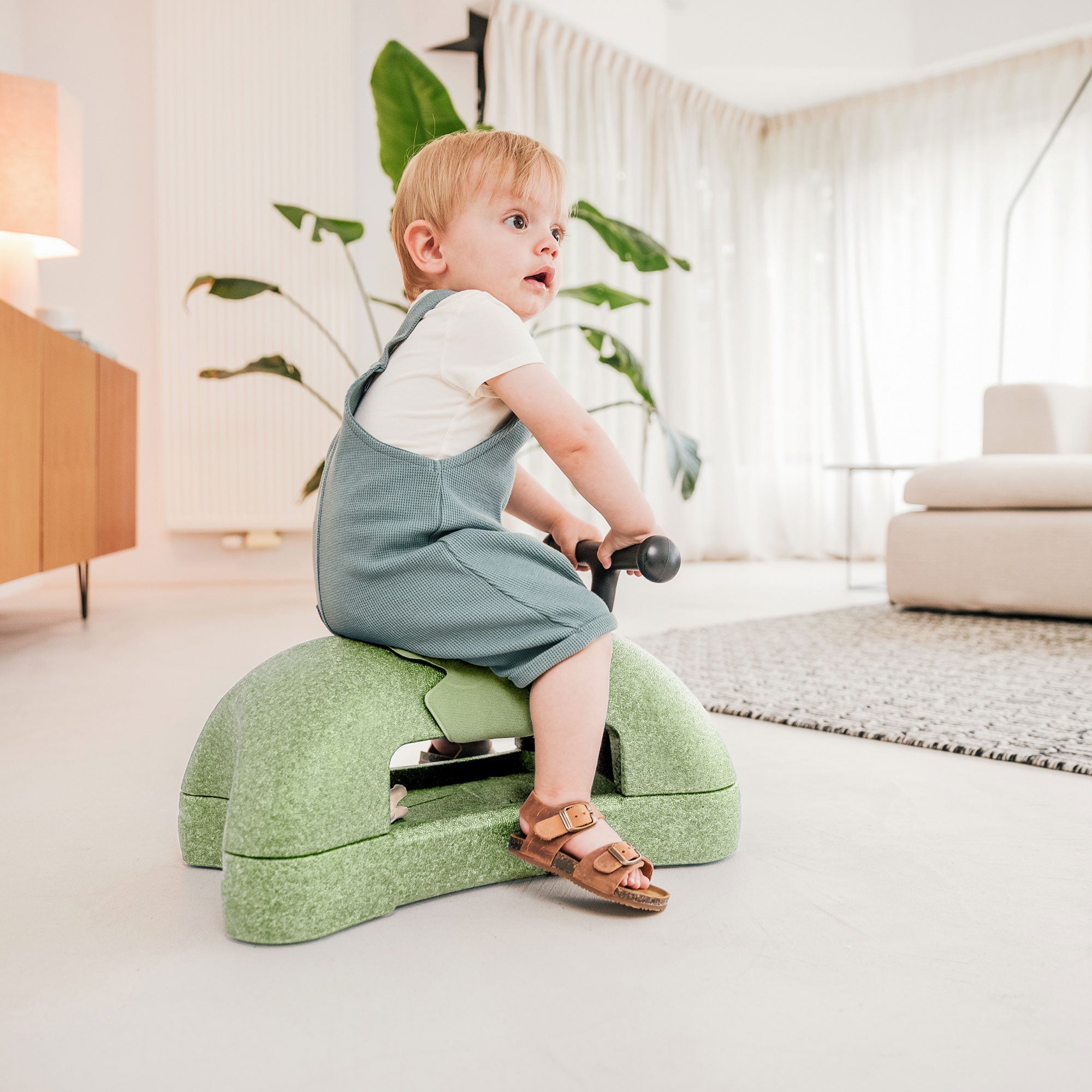 Scoot & Ride My First 3 in 1 Baby Walker, Ride On & Scoot Board w/Storage, Olive - VMInnovations