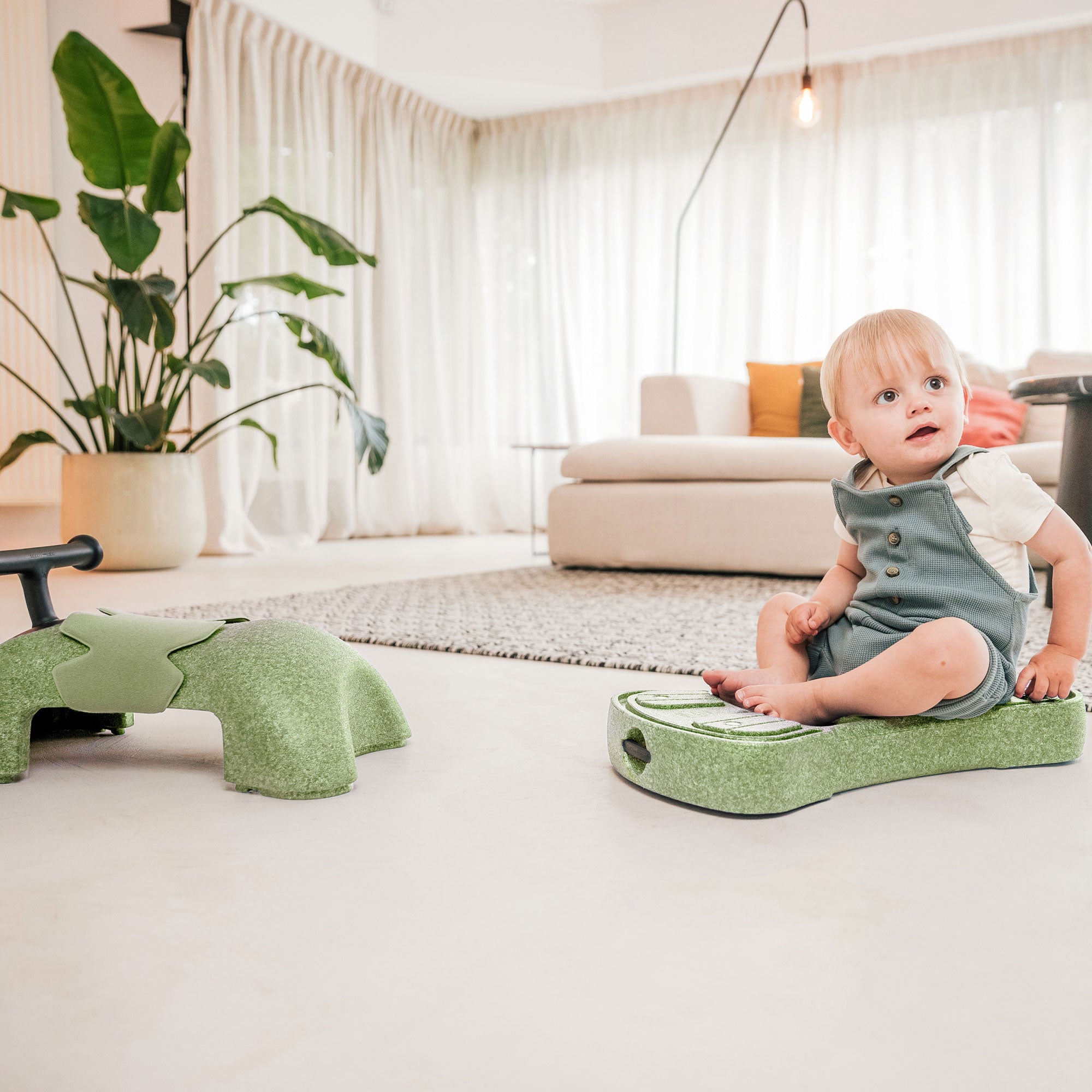 Scoot & Ride My First 3 in 1 Baby Walker, Ride On & Scoot Board w/Storage, Olive - VMInnovations