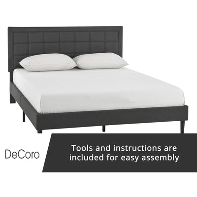 DeCoro Mornington Upholstered 2.0 Platform Bed w/ Metal Frame, Dark Grey, Full
