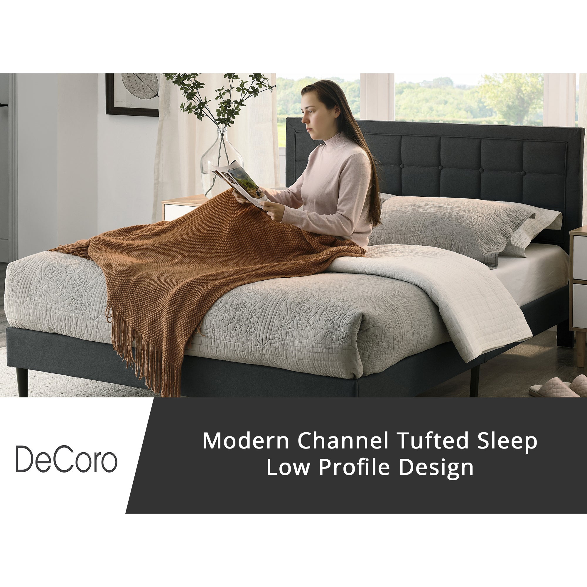 DeCoro Mornington Upholstered 2.0 Platform Queen Size Frame&Headboard(For Parts)
