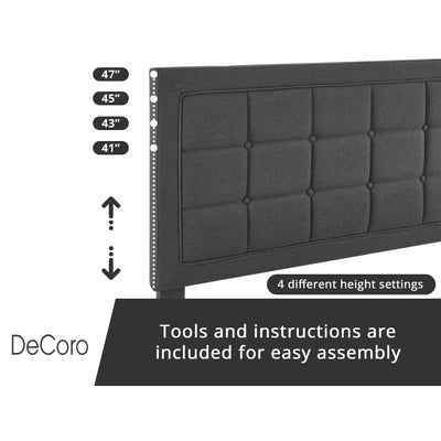 DeCoro Mornington Upholstered 2.0 Platform Bed w/ Metal Frame, Dark Grey, Queen