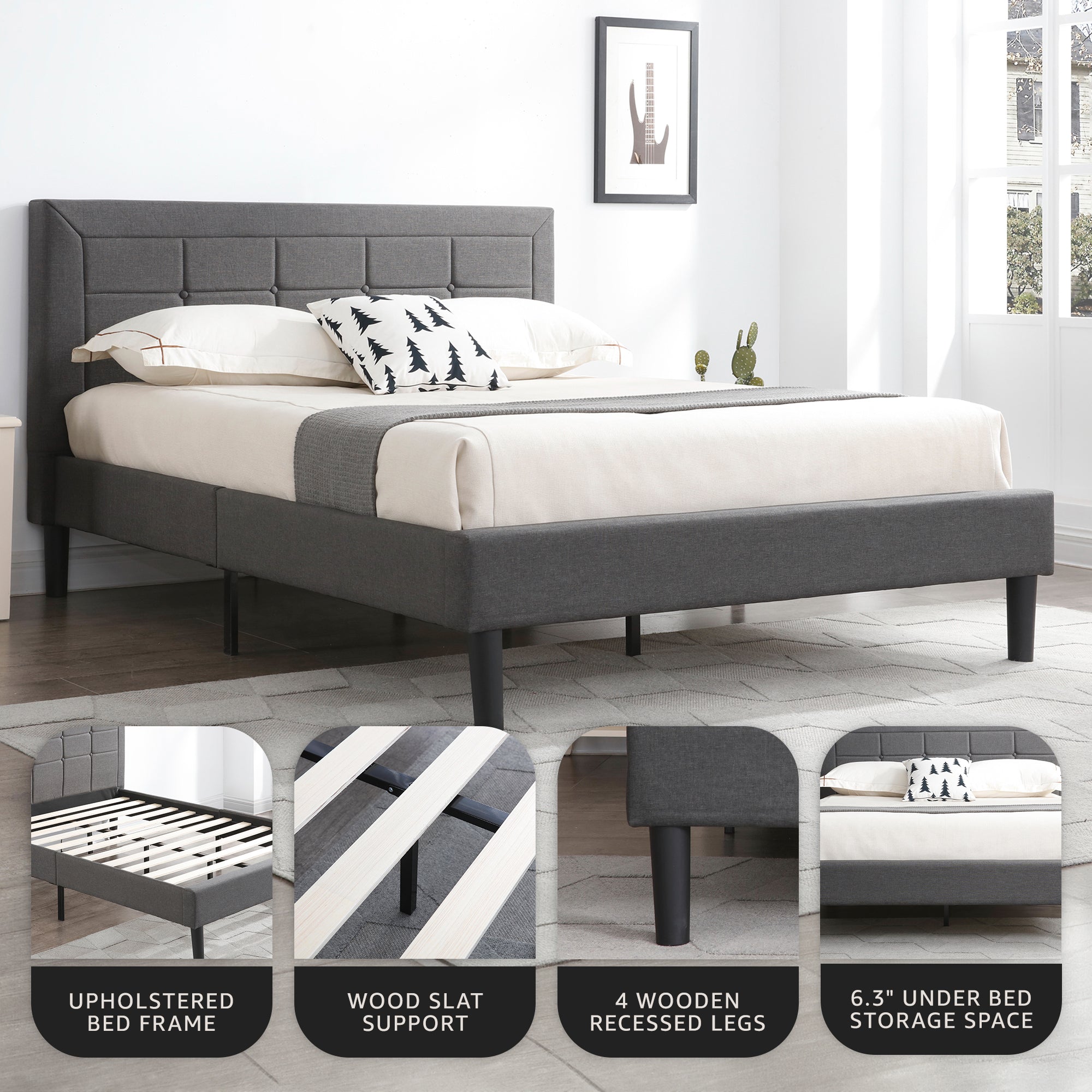 DeCoro Mornington Upholstered 2.0 Platform Queen Size Frame&Headboard(For Parts)