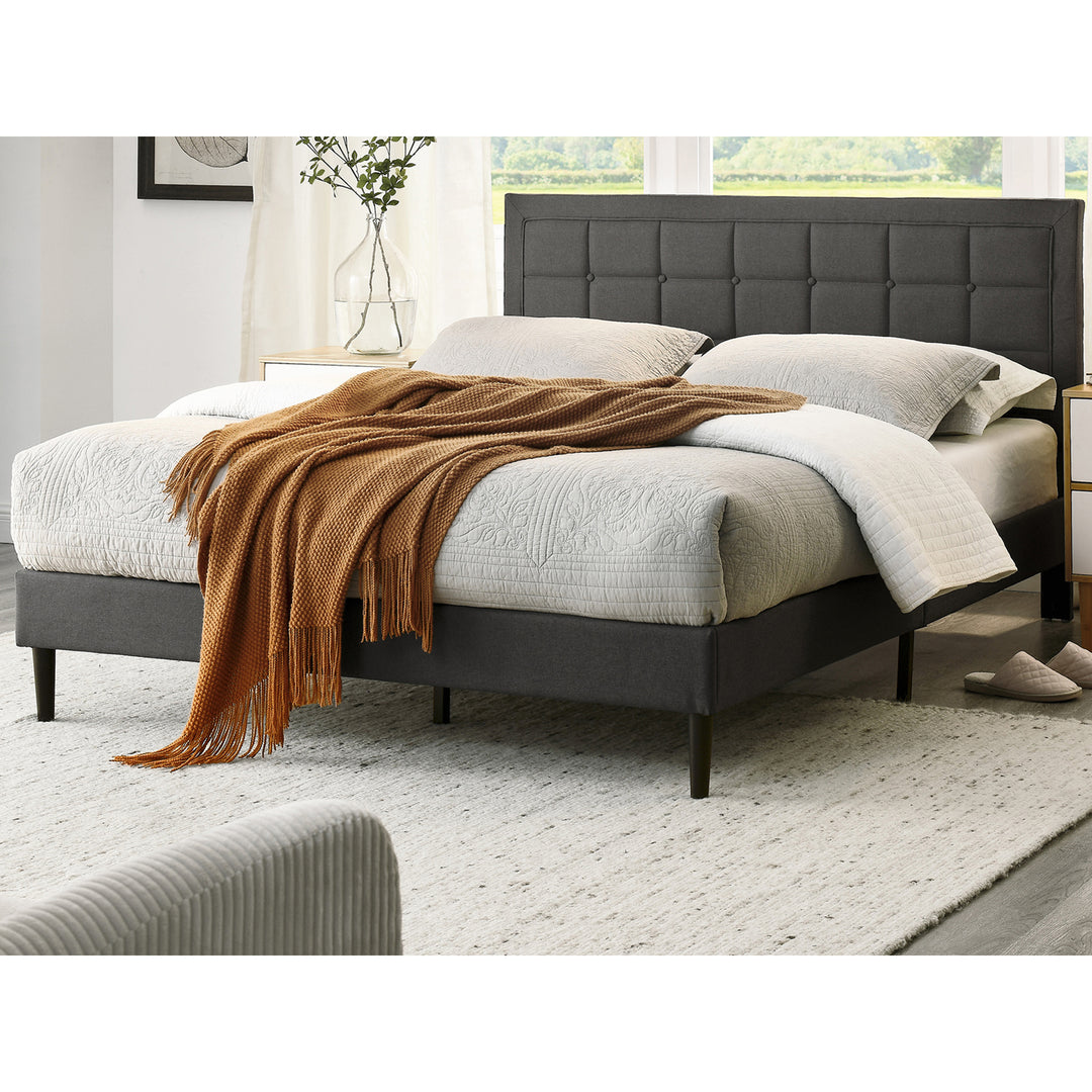 DeCoro Mornington Upholstered 2.0 Platform Bed w/ Metal Frame, Dark Grey, King - VMInnovations