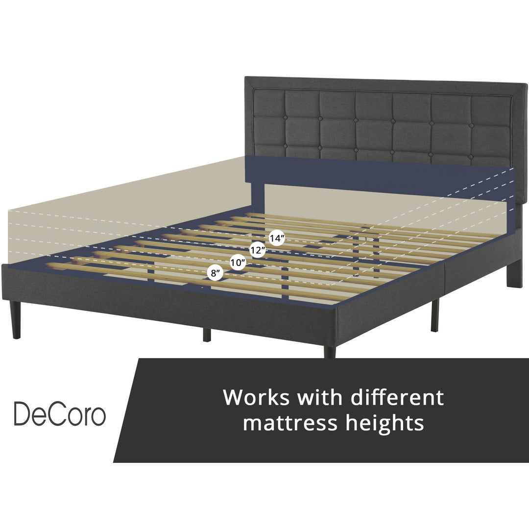 DeCoro Mornington Upholstered 2.0 Platform Bed w/ Metal Frame, Dark Grey, King - VMInnovations