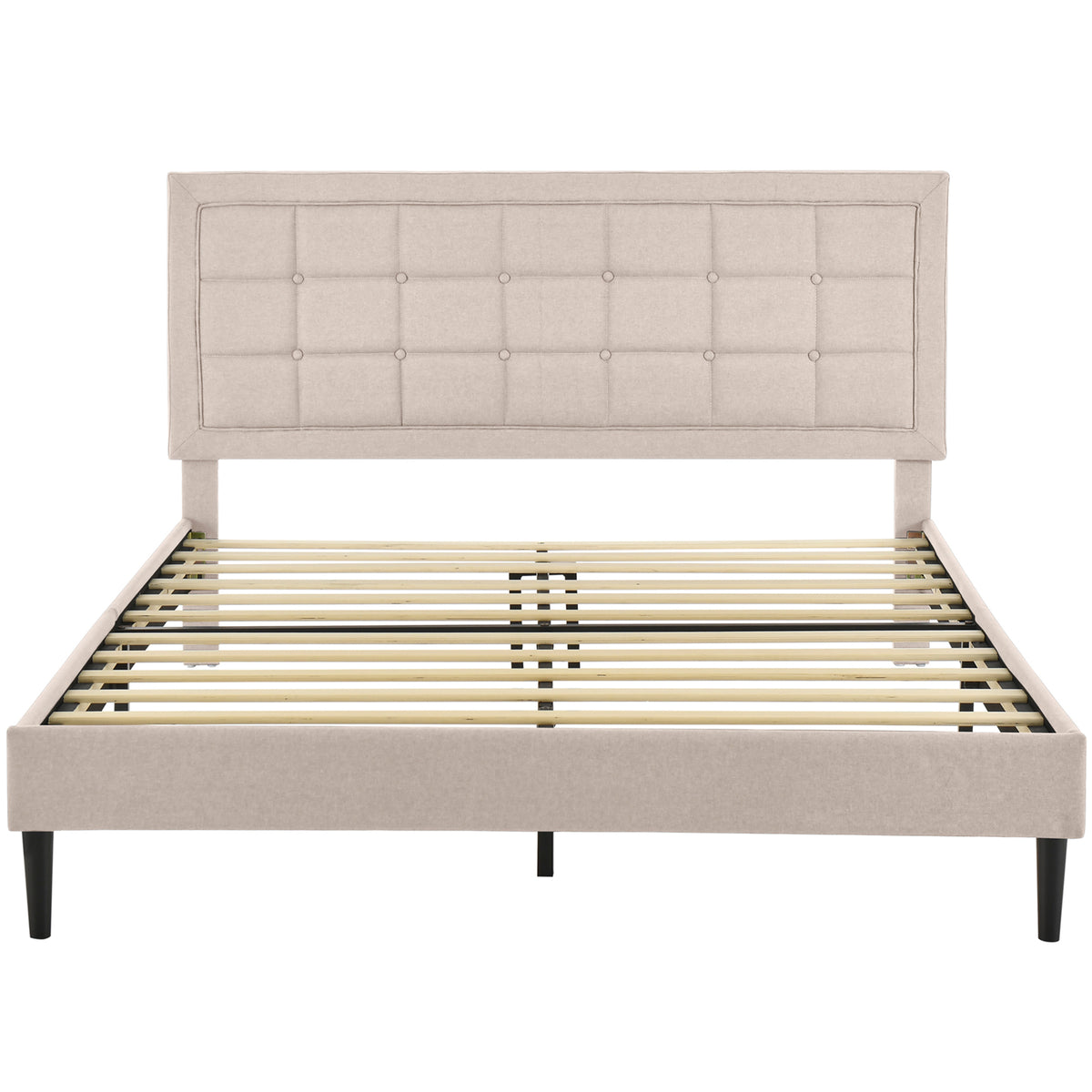 DeCoro Mornington Upholstered 2.0 Platform Bed w/ Metal Frame, Linen, Full