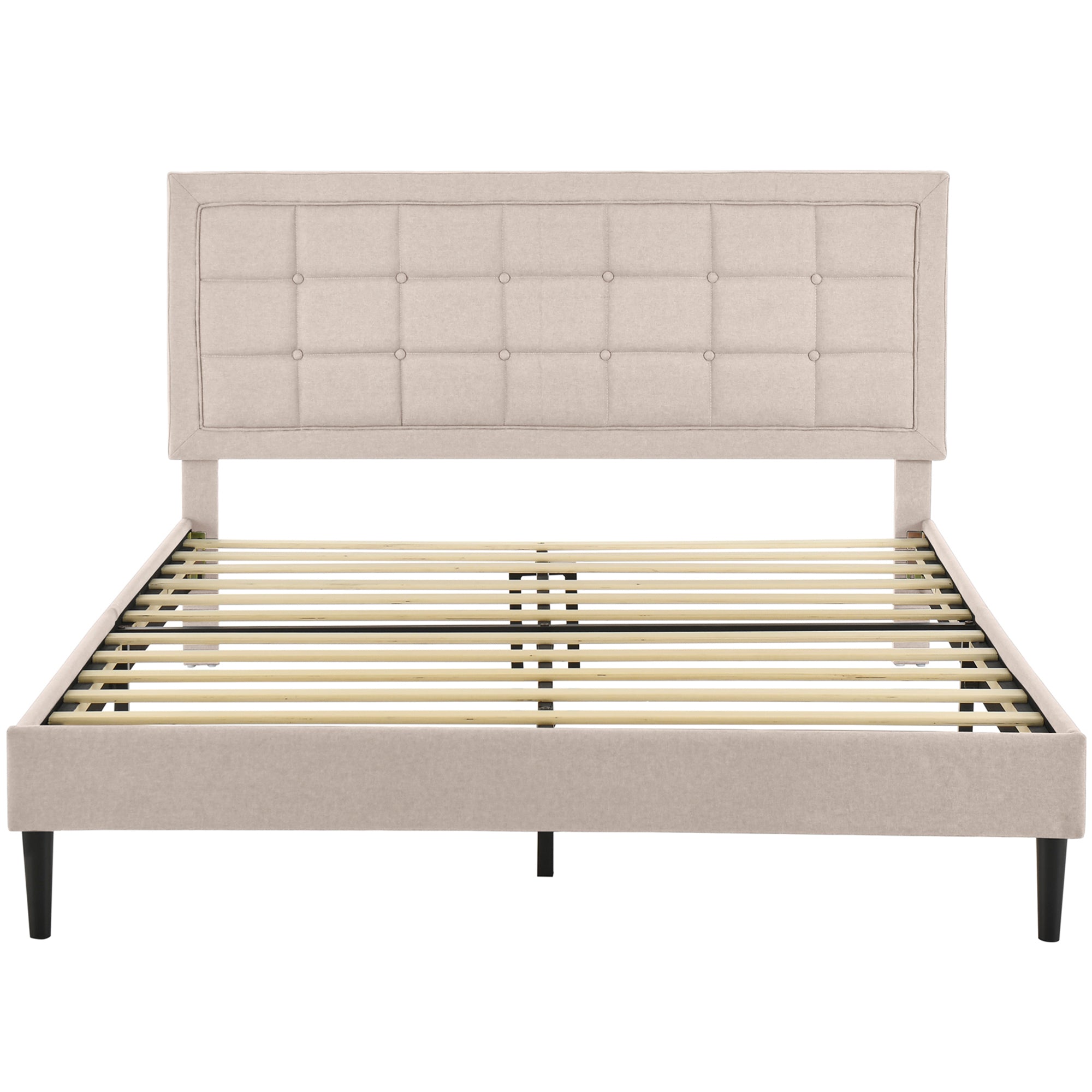 DeCoro Mornington Upholstered 2.0 Platform Bed w/ Metal Frame, Linen, Full - VMInnovations