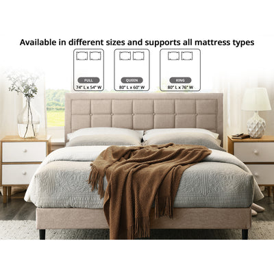 DeCoro Mornington Upholstered 2.0 Platform Bed w/ Metal Frame, Linen, Full