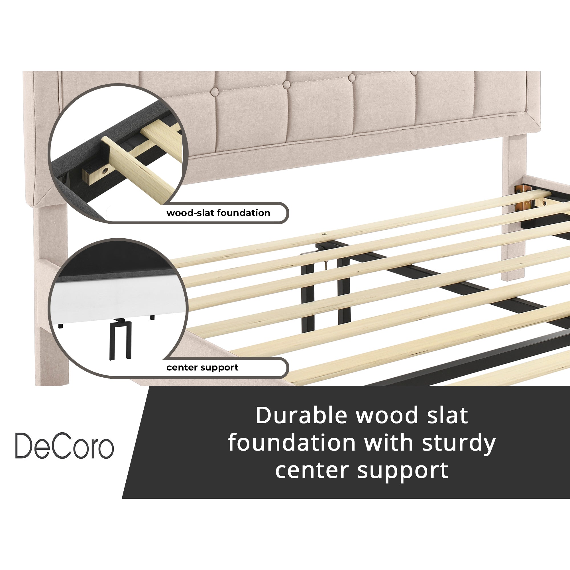 DeCoro Mornington Upholstered 2.0 Platform Bed w/ Metal Frame, Linen, Queen (Used)