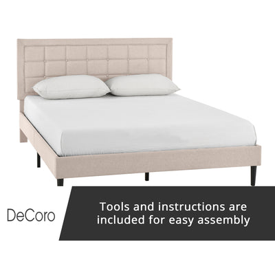 DeCoro Mornington Upholstered 2.0 Platform Bed w/ Metal Frame, Linen, Queen