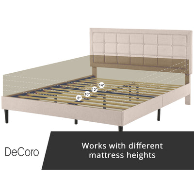 DeCoro Mornington Upholstered 2.0 Platform Bed w/ Metal Frame, Linen, Queen (Used)