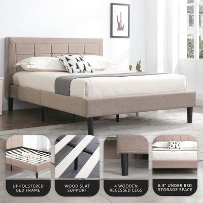 DeCoro Mornington Upholstered 2.0 Platform Bed w/ Metal Frame, Linen, Queen (Used)