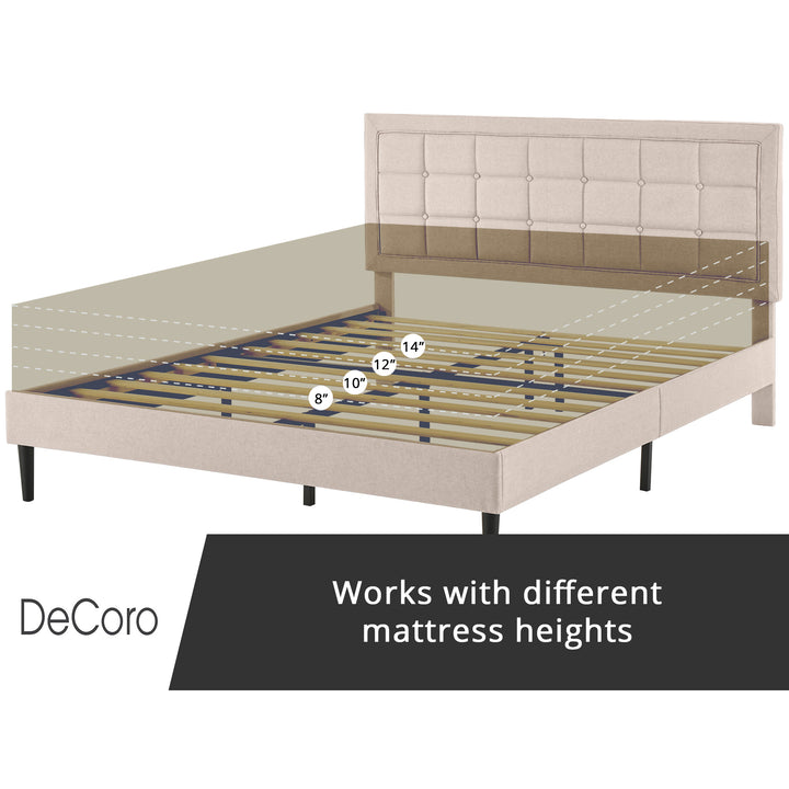 DeCoro Mornington Upholstered Wood 2.0 Full Size Bed Frame, King,Linen(Open Box) - VMInnovations