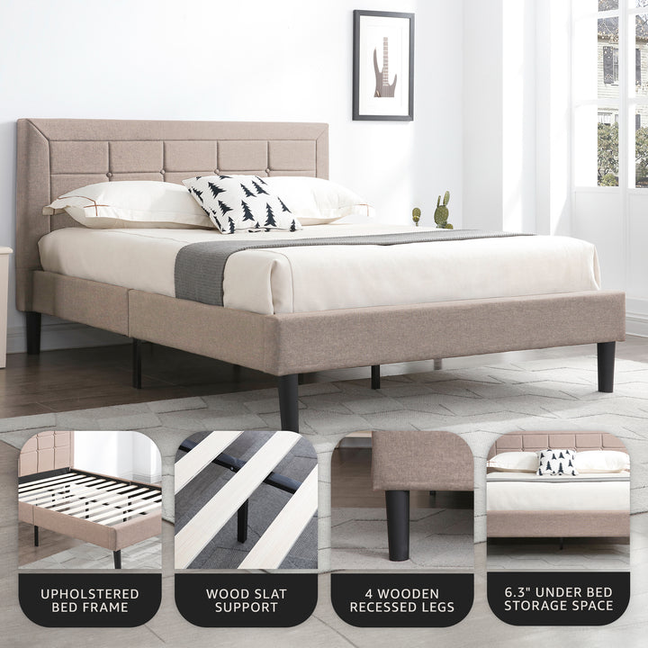 DeCoro Mornington Upholstered Wood 2.0 Full Size Bed Frame, King,Linen(Open Box) - VMInnovations