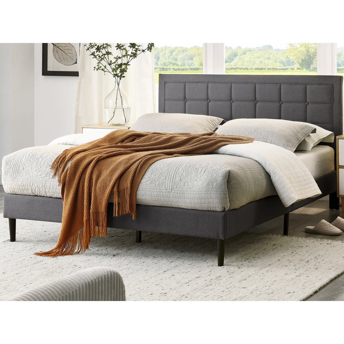 DeCoro Mornington Upholstered 2.0 Platform Full Size Bed Frame, Grey (Open Box) - VMInnovations