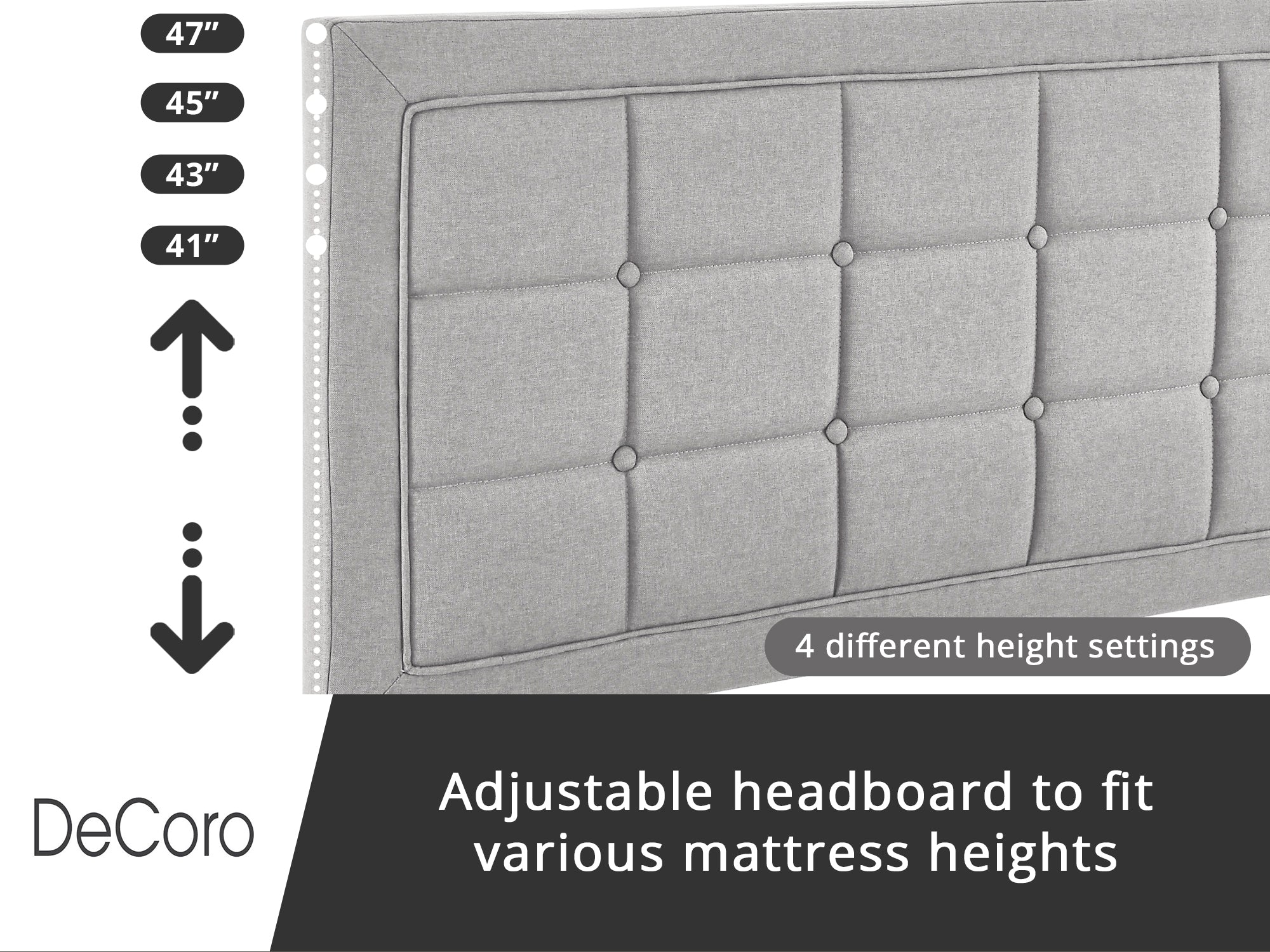 DeCoro Mornington Upholstered 2.0 Platform Full Size Bed Frame, Grey (Open Box) - VMInnovations