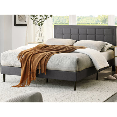 DeCoro Mornington Upholstered 2.0 Platform Bed w/ Metal Frame, Light Grey, Queen - VMInnovations