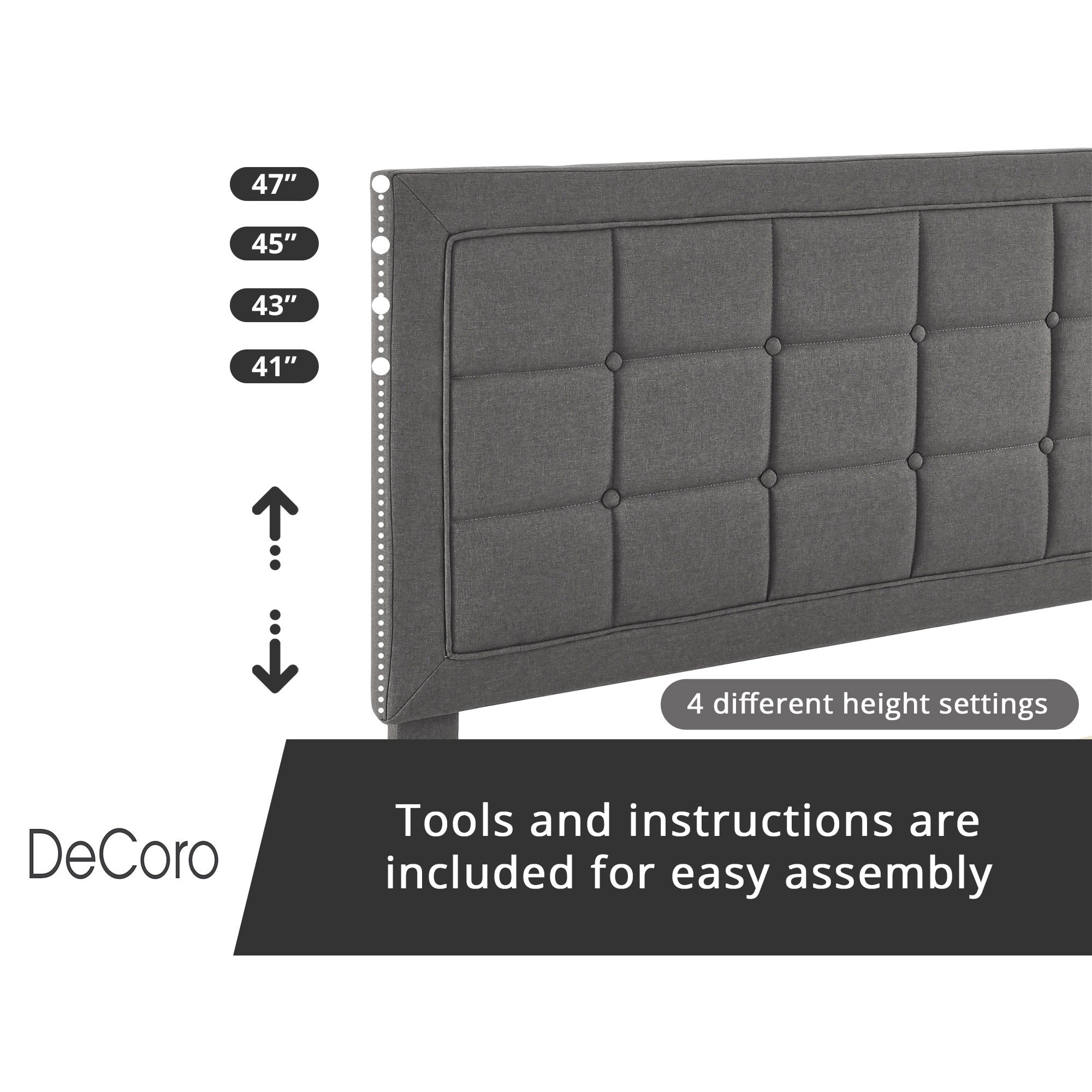 DeCoro Mornington Upholstered 2.0 Platform Bed w/ Metal Frame, Light Grey, Queen - VMInnovations