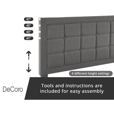 DeCoro Mornington Upholstered 2.0 Platform Bed w/ Metal Frame, Light Grey, King - VMInnovations