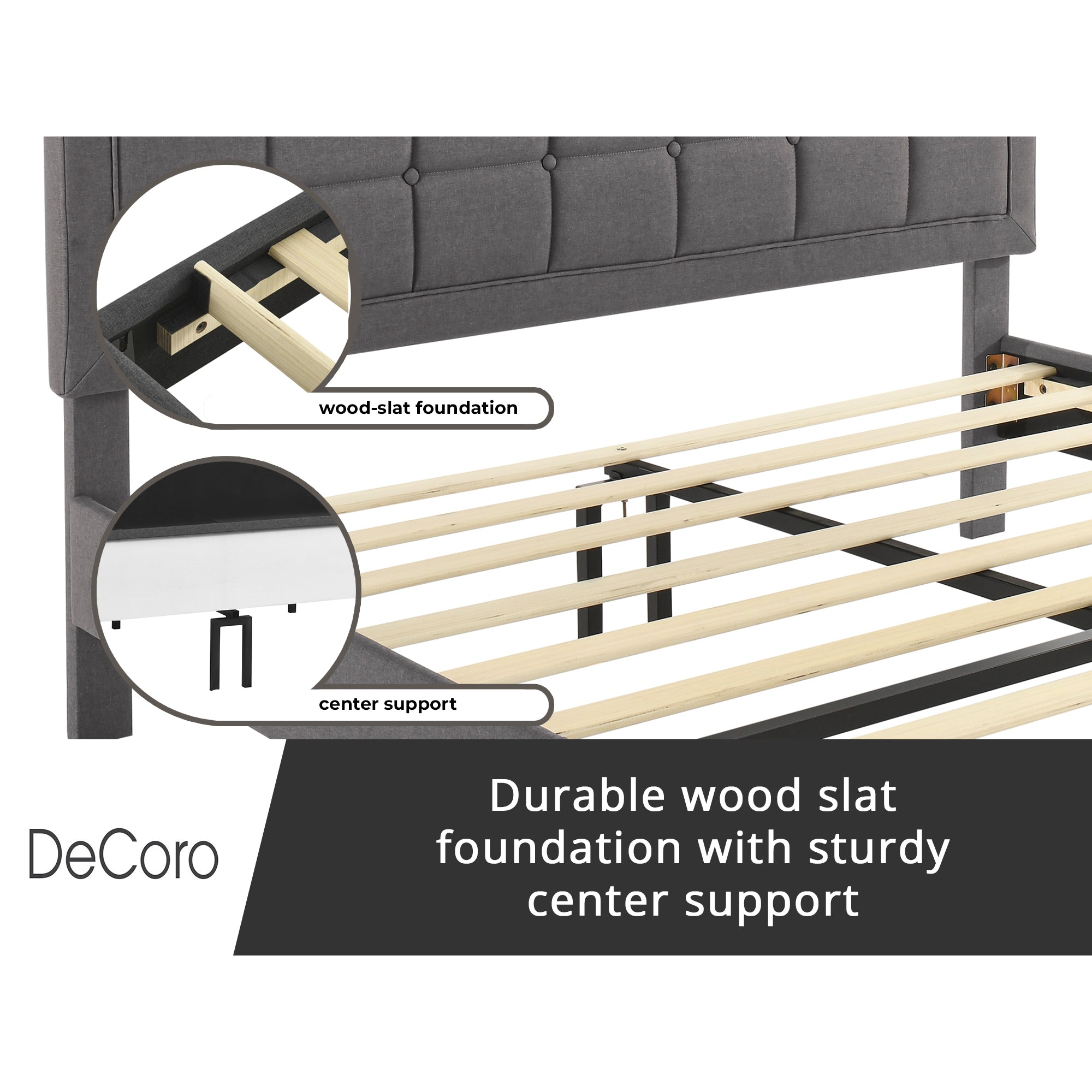 DeCoro Mornington Upholstered 2.0 Platform Bed w/ Metal Frame, Light Grey, King - VMInnovations