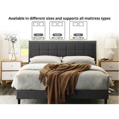 DeCoro Mornington Upholstered 2.0 Platform Bed w/ Metal Frame, Light Grey, King - VMInnovations
