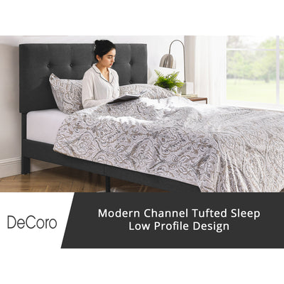 DeCoro Cambridge Upholstered Wooden Platform Bed Frame, Full Size, Dark Grey - VMInnovations