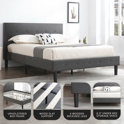 DeCoro Cambridge Upholstered Wooden Platform Bed Frame, Full Size (Open Box)