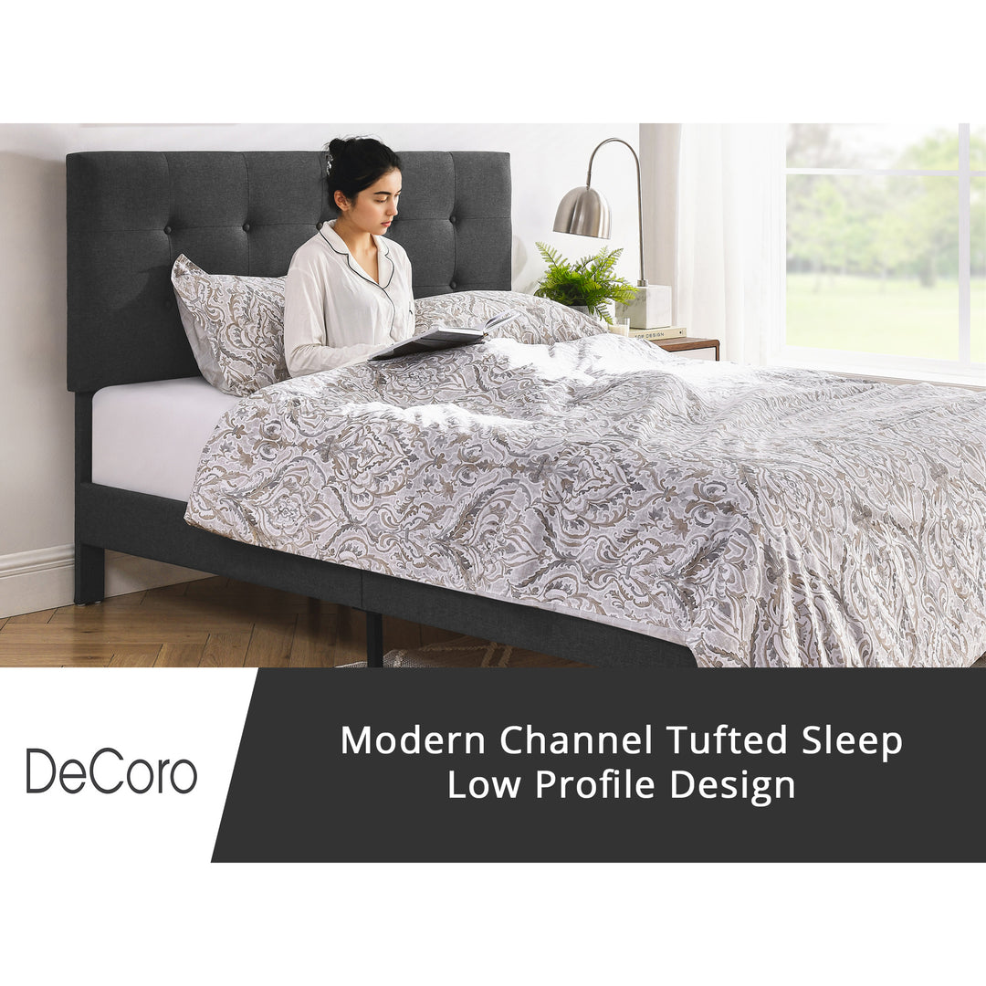 DeCoro Cambridge Upholstered Wooden Platform Bed Frame, Queen, Grey (Open Box)