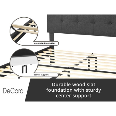 DeCoro Cambridge Upholstered Wooden Platform Bed Frame, Queen, Grey (Open Box)