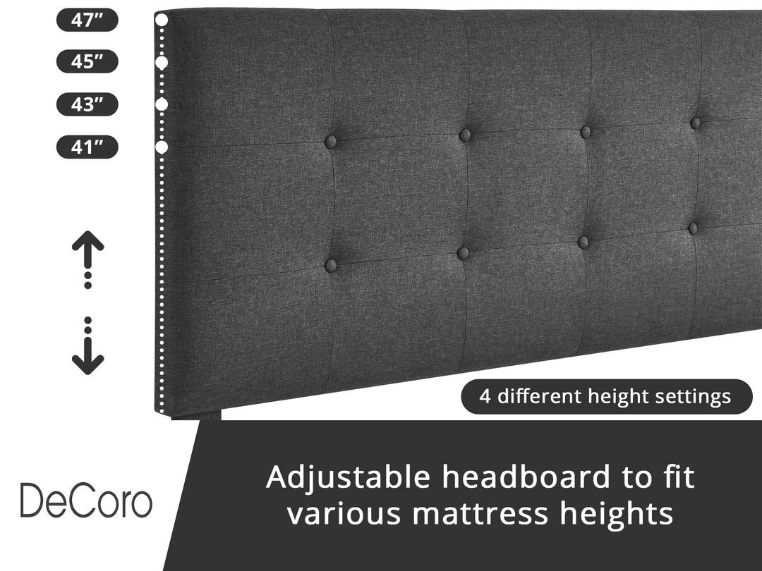 DeCoro Cambridge Upholstered Wooden Platform Bed Frame, Queen, Grey (Open Box)