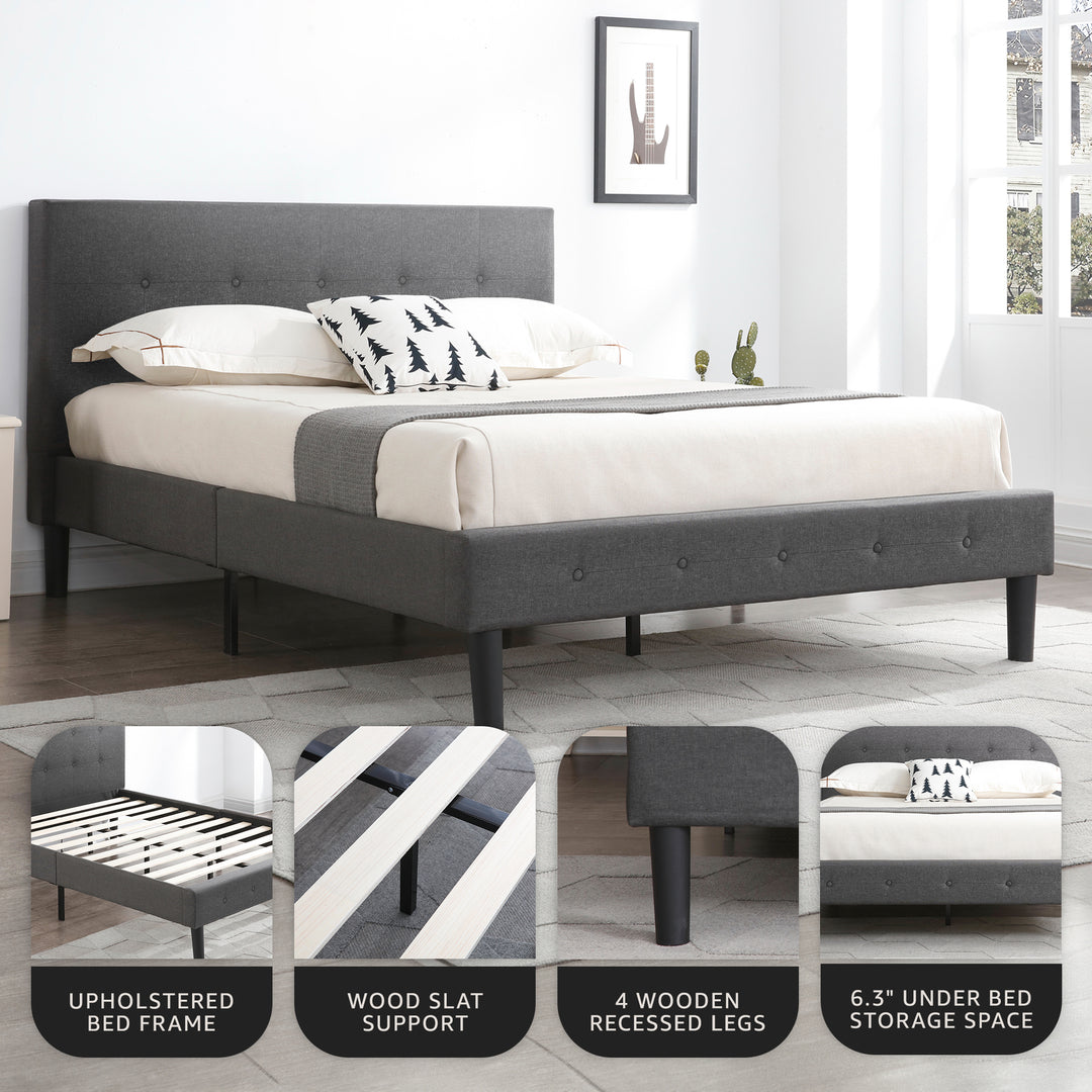 DeCoro Cambridge Upholstered Wooden Platform Bed Frame, Queen, Grey (Open Box)