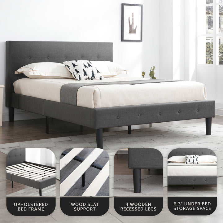 DeCoro Cambridge Upholstered Wooden Platform Bed Frame, Queen, Grey (Open Box)