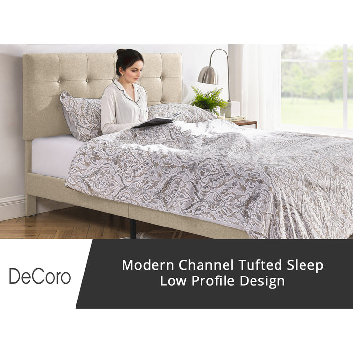 DeCoro Cambridge Upholstered Wooden Platform Bed Frame, Full, Linen (Open Box)