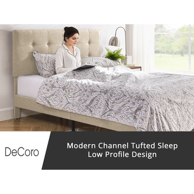 DeCoro Cambridge Upholstered Wooden Platform Bed Frame w/Headboard, Full, Linen - VMInnovations