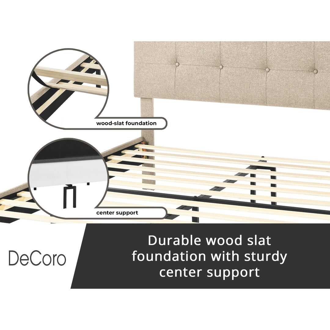 DeCoro Cambridge Upholstered Wooden Platform Bed Frame, Full, Linen (Open Box)