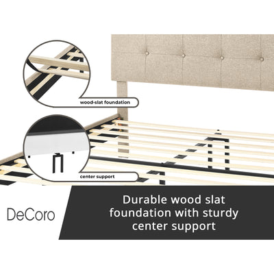 DeCoro Cambridge Upholstered Wooden Platform Bed Frame w/Headboard, Full, Linen - VMInnovations