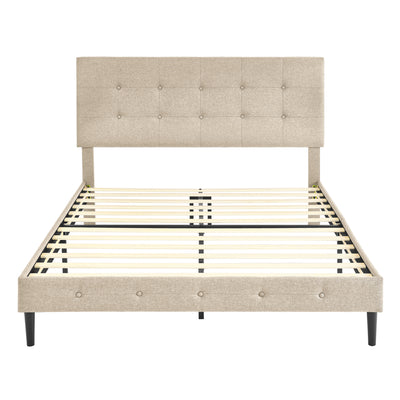 DeCoro Cambridge Upholstered Wooden Platform Bed Frame w/Headboard, Queen, Linen - VMInnovations