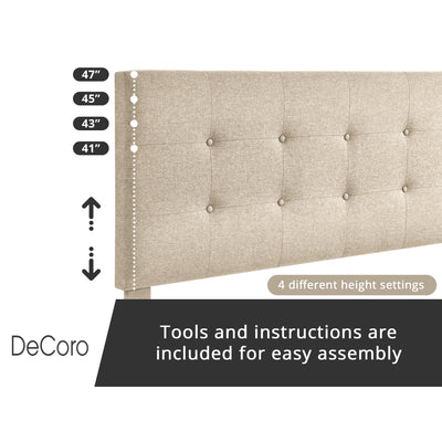 DeCoro Cambridge Upholstered Wooden Platform Bed Frame w/Headboard, Queen, Linen - VMInnovations