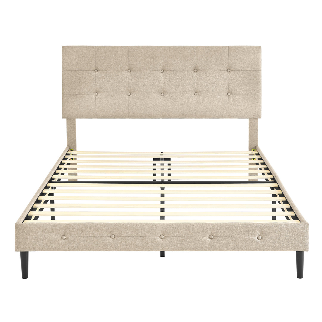 DeCoro Upholstered Wooden Platform Bed Frame w/Headboard, King, Linen (Open Box)