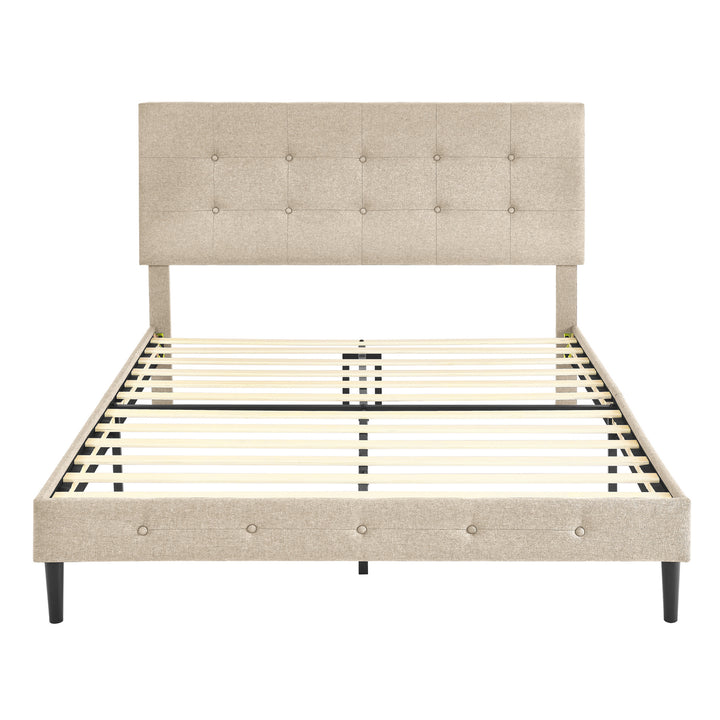 DeCoro Upholstered Wooden Platform Bed Frame w/Headboard, King, Linen (Open Box)
