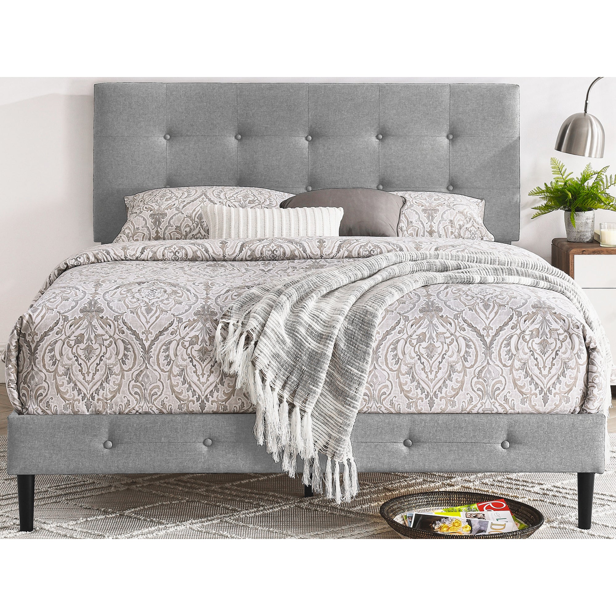DeCoro Cambridge Upholstered Wooden Platform Bed Frame w/Headboard (Open Box)
