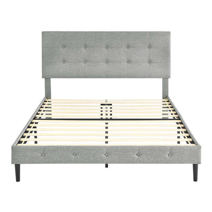 DeCoro Cambridge Upholstered Wooden Platform Bed Frame w/Headboard, Full, Gray