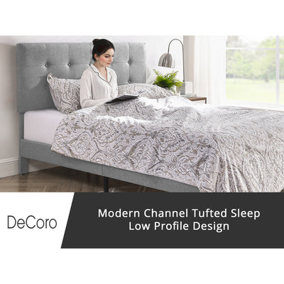 DeCoro Cambridge Upholstered Wooden Platform Bed Frame w/Headboard (Open Box) - VMInnovations