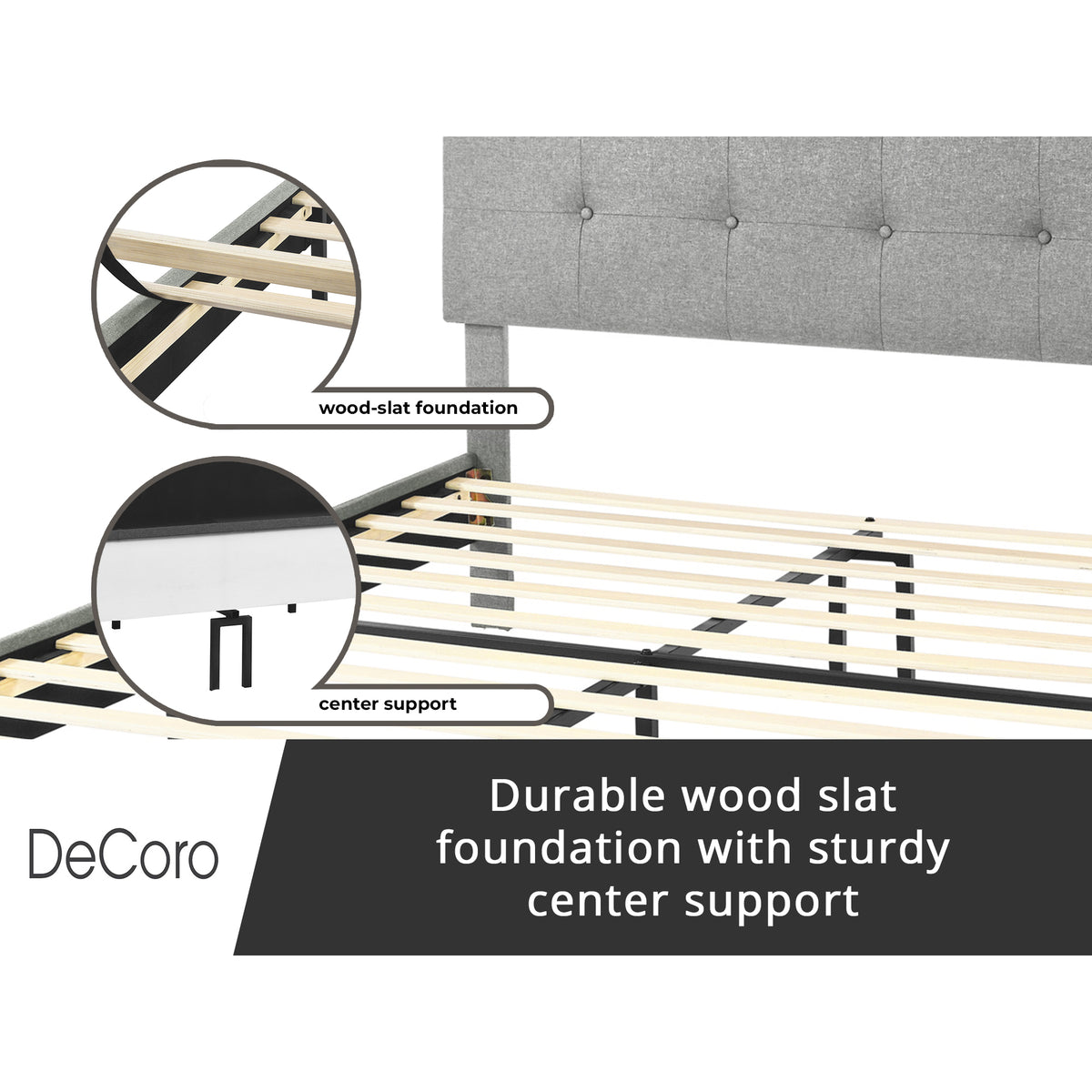 DeCoro Cambridge Upholstered Wooden Platform Bed Frame w/Headboard (Open Box)
