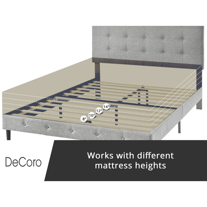 DeCoro Cambridge Upholstered Wooden Platform Bed Frame w/Headboard, Full, Gray