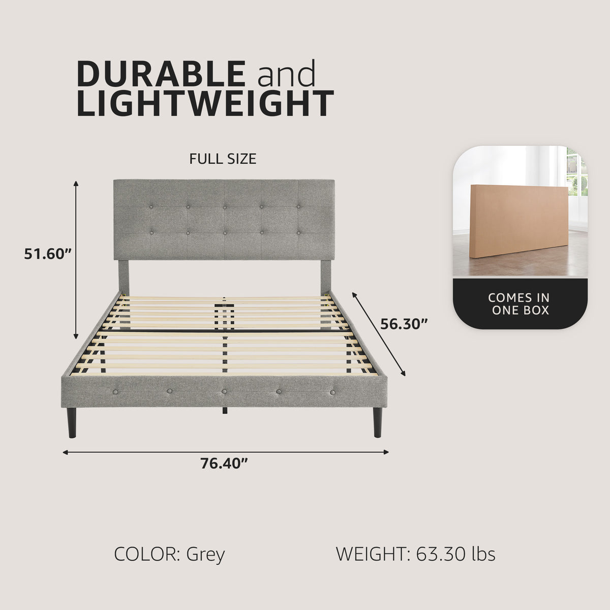 DeCoro Cambridge Upholstered Wooden Platform Bed Frame w/Headboard (Open Box) - VMInnovations